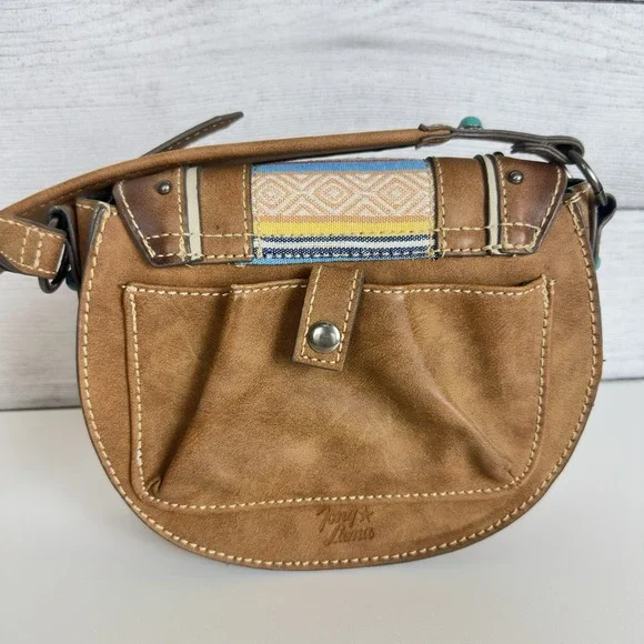 Tony Lama Woven Accent Colorful SaddleBag Leather Southwestern Crossbody Purse - Picture 5 of 12
